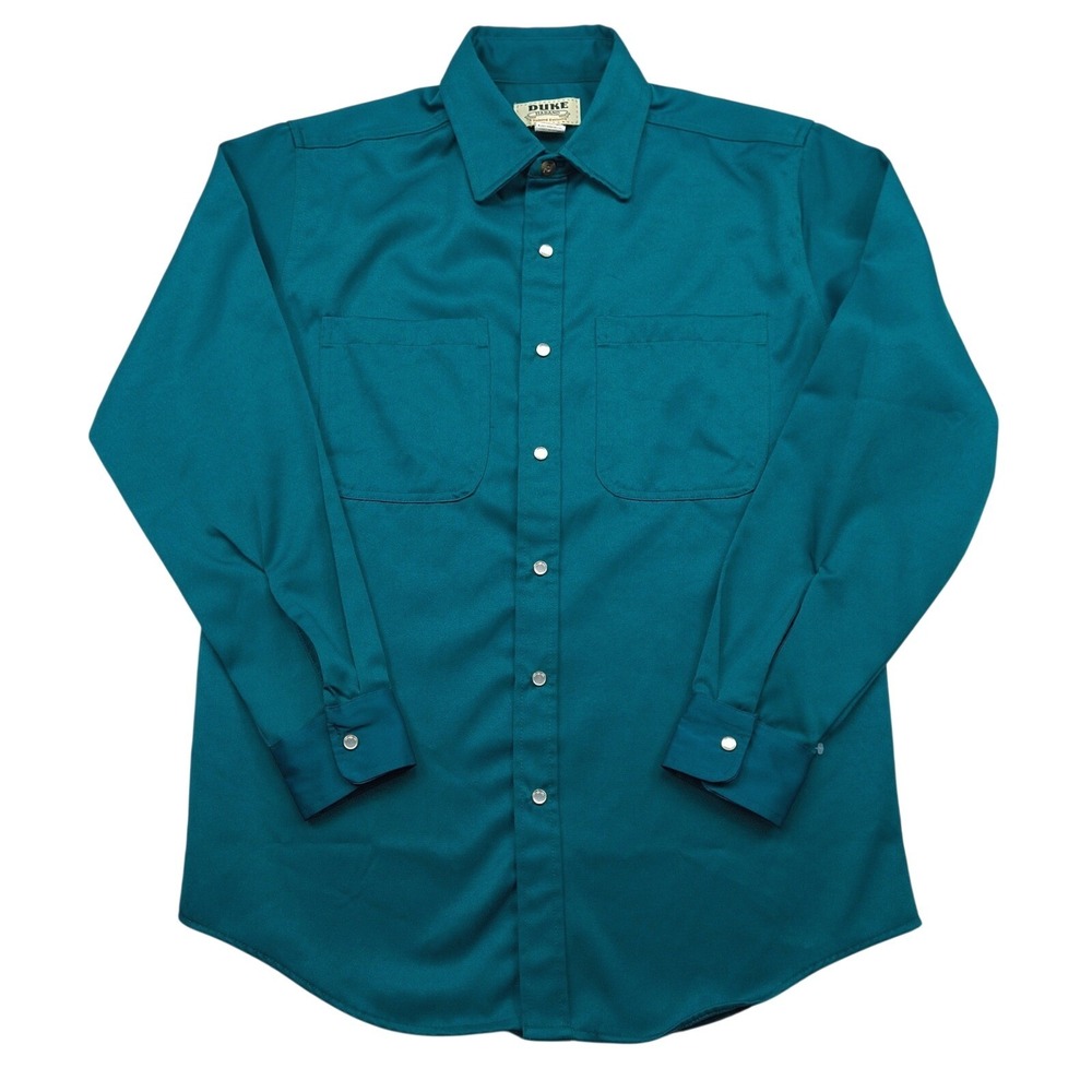 Duke Haband Mens Teal Long Sleeve Button Up Work Shirt Style 126 Small